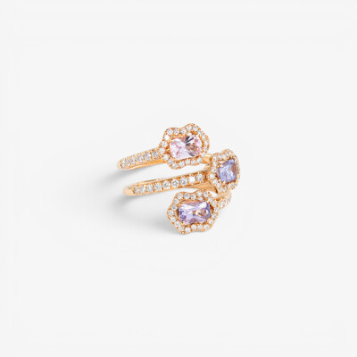 Bague Calyx Trilogie or rose, saphir & diamants