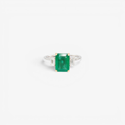 Bague Holly or blanc, émeraude & diamants