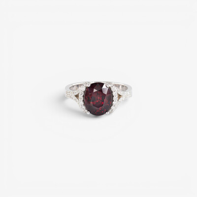 Bague Divine or blanc, rhodolite & diamants