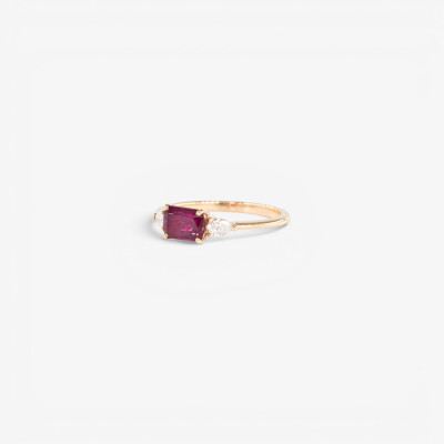 Bague Organzine or rose, rubis & diamants