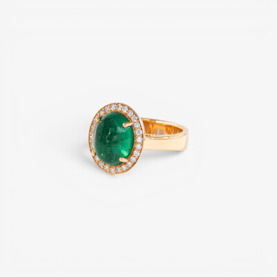 Bague Aura or rose & cabochon émeraude