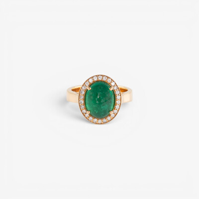 Bague Aura or rose & cabochon émeraude