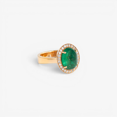 Bague Aura or rose & cabochon émeraude