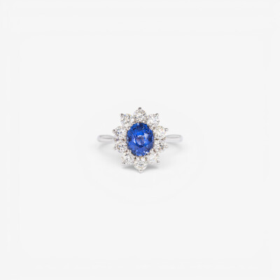 Bague Pompadour or blanc, saphir & diamants