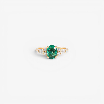 Bague Olympe or jaune, émeraude & diamants