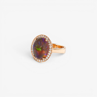 Bague Aura or rose & cabochon opale