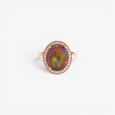 Bague Aura or rose & cabochon opale