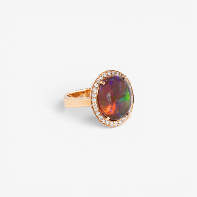 Bague Aura or rose & cabochon opale