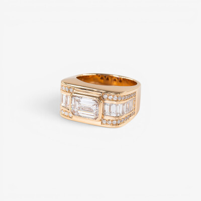 Bague Tank or rose & diamants