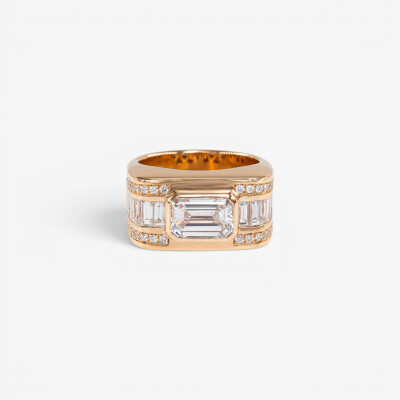 Bague Tank or rose & diamants