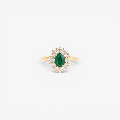 Bague Pompadour or jaune, émeraude & diamants
