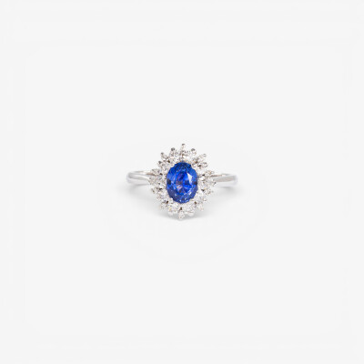 Bague Pompadour or blanc, saphir & diamants