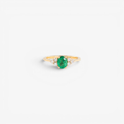 Bague Olympe or jaune, émeraude & diamants