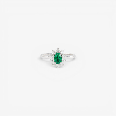 Bague Pompadour or blanc, émeraude & diamants