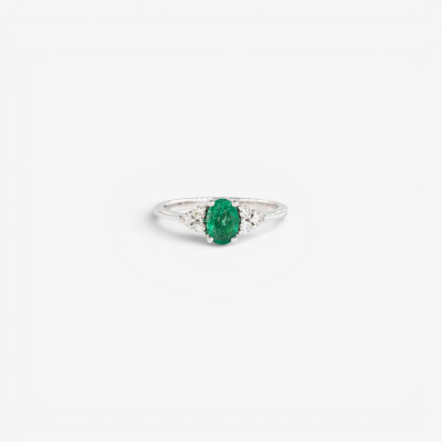 Bague Olympe or blanc, émeraude & diamants
