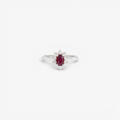 Bague Pompadour or blanc, rubis & diamants