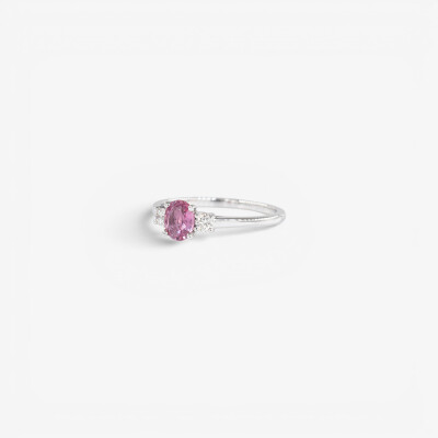 Bague Mademoiselle or blanc, saphir rose & diamants