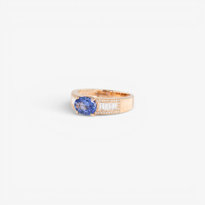 Bague 1930 or rose, saphir & diamants