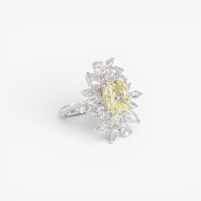 Bague Versailles or blanc & diamant jaune