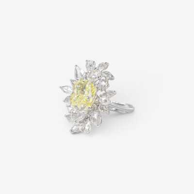 Bague Versailles or blanc & diamant jaune