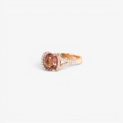 Bague Divine or rose, tourmaline jaune & diamants