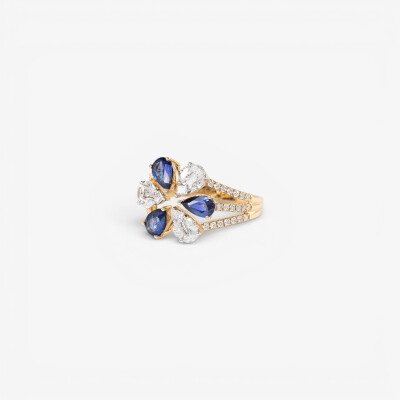 Bague Ombelle or jaune, saphir & diamants