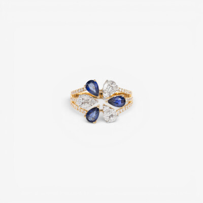Bague Ombelle or jaune, saphir & diamants