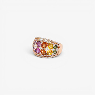 Jonc Rainbow or rose & saphirs multicolores