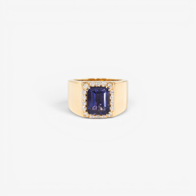 Chevalière L'Héritière or jaune, iolite & diamants