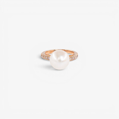 Bague or rose, diamants & perle
