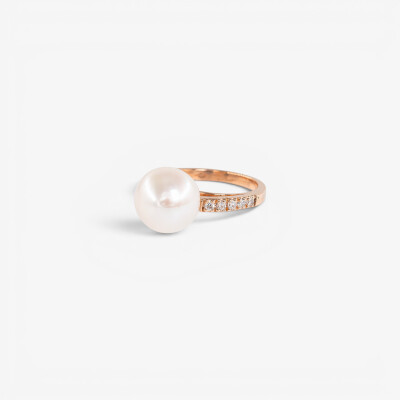 Bague or rose, diamants & perle