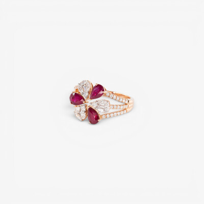 Bague Ombelle or rose, rubis & diamants