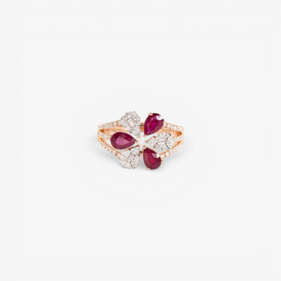 Bague Ombelle or rose, rubis & diamants