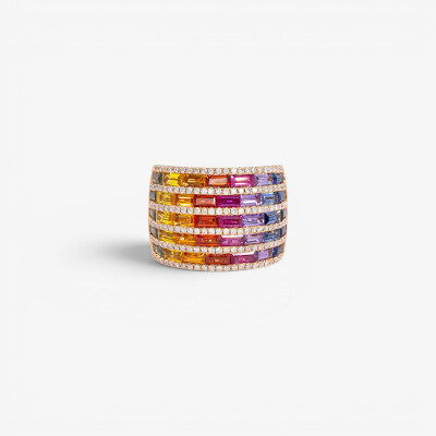 Jonc Rainbow or rose & saphirs multicolores