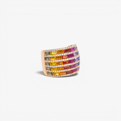 Jonc Rainbow or rose & saphirs multicolores