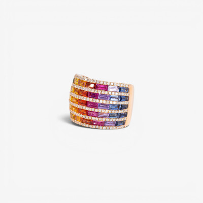 Jonc Rainbow or rose & saphirs multicolores