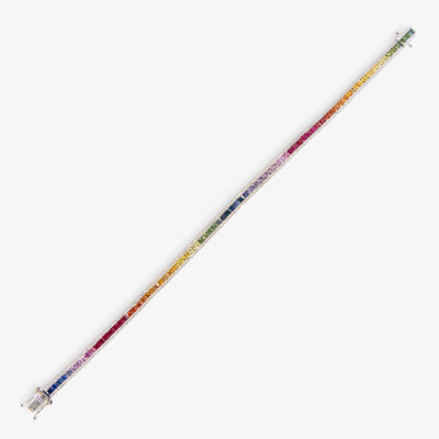 Bracelet Rainbow or blanc & saphirs multicolores