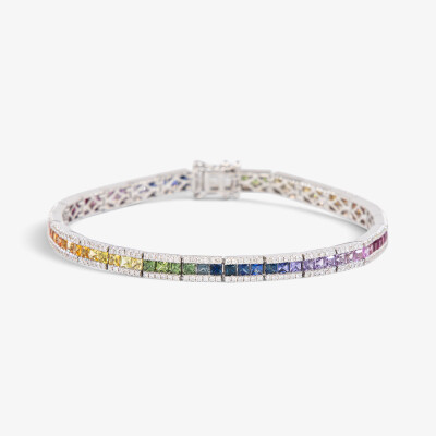Bracelet Rainbow or blanc & saphirs multicolores