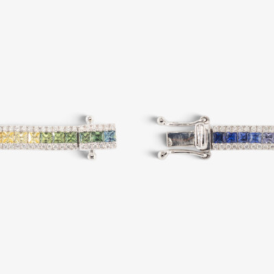 Bracelet Rainbow or blanc & saphirs multicolores