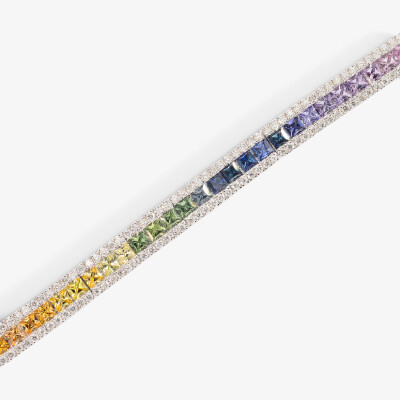 Bracelet Rainbow or blanc & saphirs multicolores