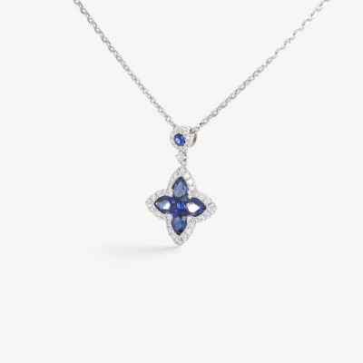 Collier Louis XV or blanc, saphirs & diamants