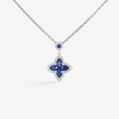 Collier Louis XV or blanc, saphirs & diamants