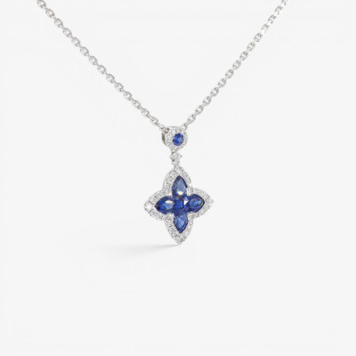 Collier Louis XV or blanc, saphirs & diamants