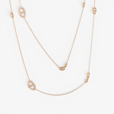 Sautoir maille marine or rose & diamants