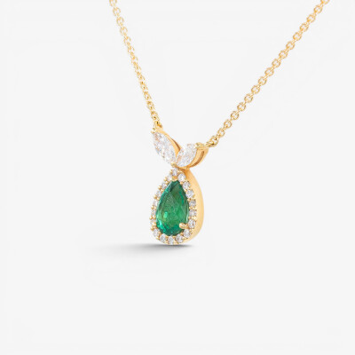 Collier or jaune, émeraude & diamants