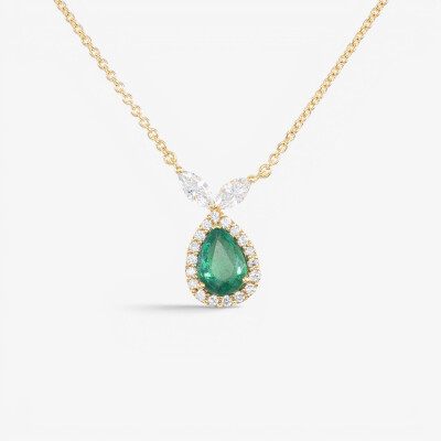 Collier or jaune, émeraude & diamants