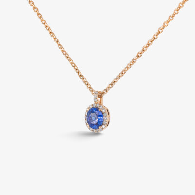 Collier or rose, saphir & diamants
