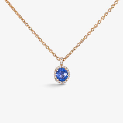 Collier or rose, saphir & diamants