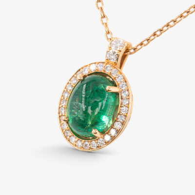 Collier Aura or rose, émeraude & diamants