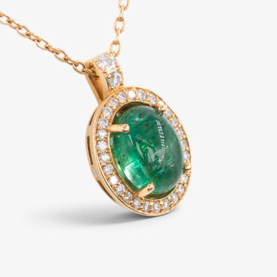 Collier Aura or rose, émeraude & diamants
